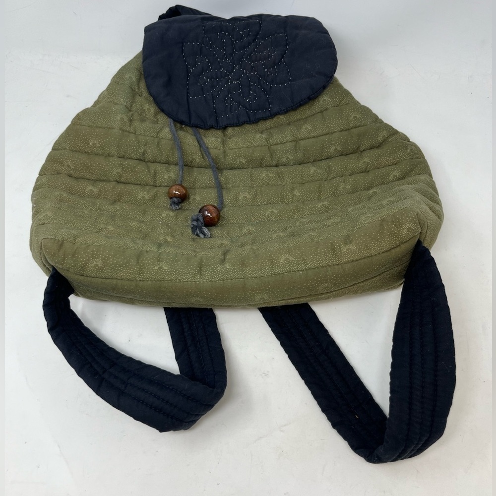 fabric quilted backpack green black cottagecore grandma handmade OOAK